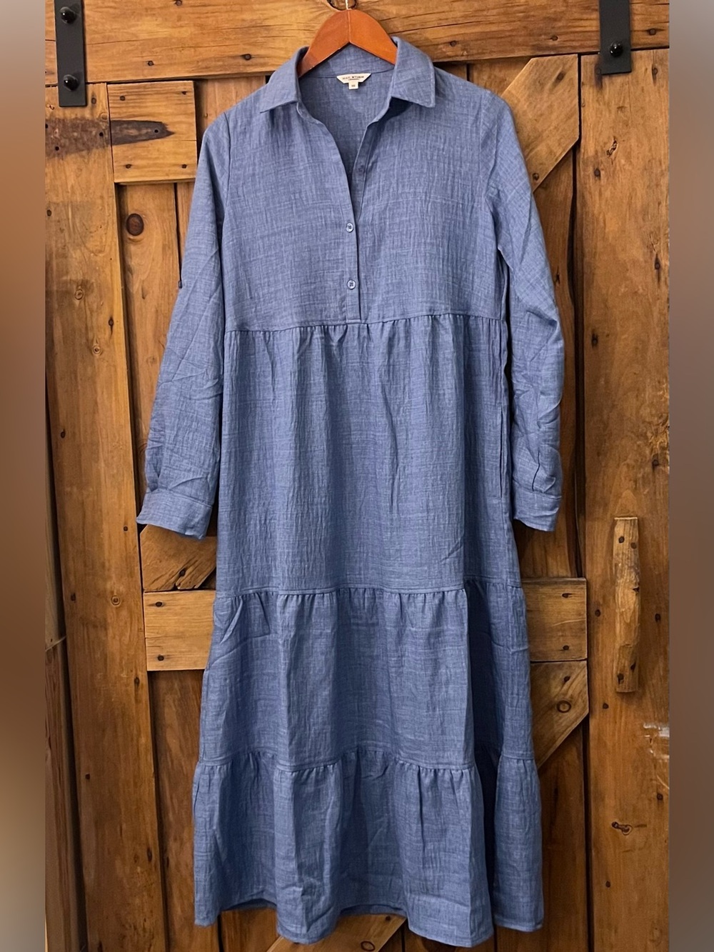 Max Studio London Blue Chambray Tiered Maxi Shirt Dress XS